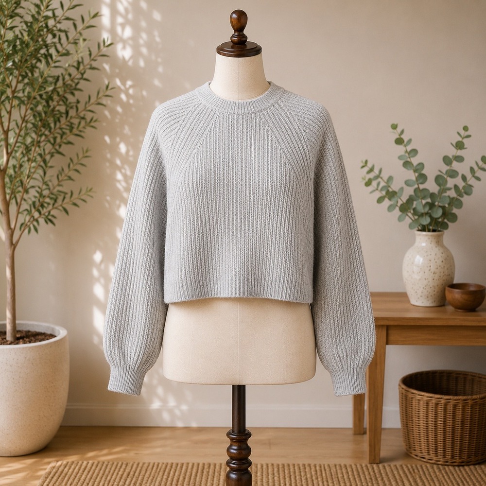 NWT BP Nordstrom Shaker Stitch Sweater Womens Small Grey Heather Cropped Knit